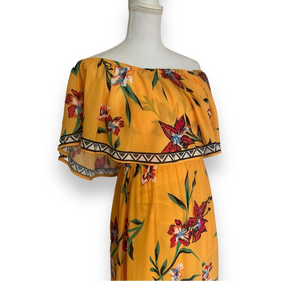 LuLu’s NWOT Tropical Paradise Floral Off Shoulder Ruffled Maxi Dress Sz Small - Picture 2 of 16